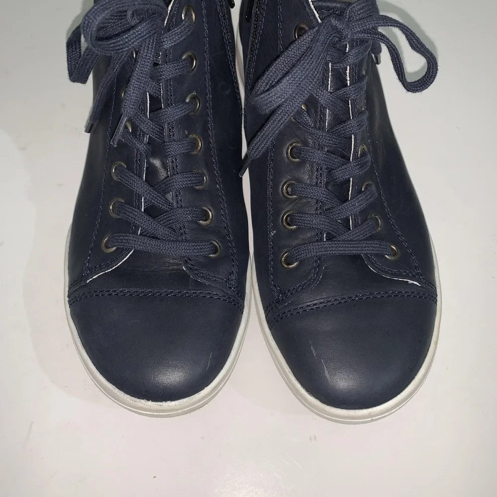 Josef Seibel Shoes Womens 8.5 Blue Leather Lace Up Zip Casual Sneakers